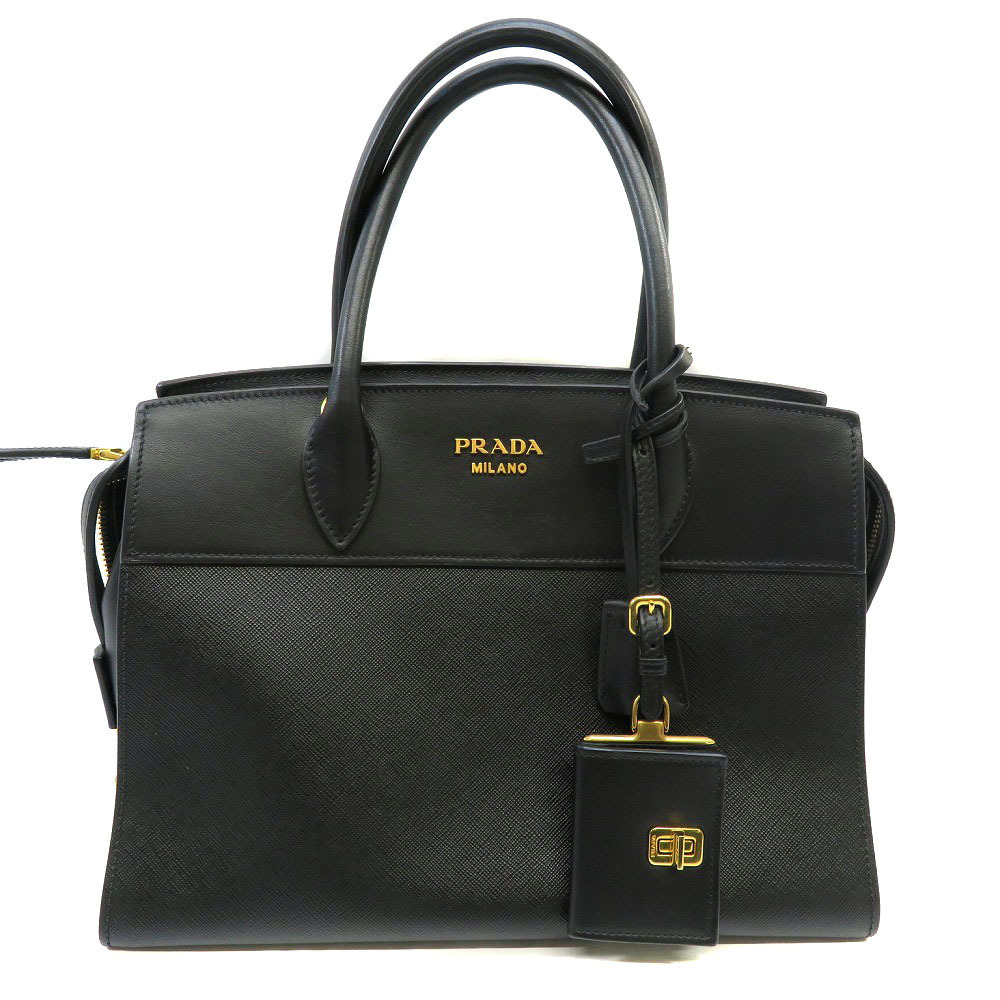 PRADA Esplanade Handbag Shoulder Bag Black Saffiano Leather